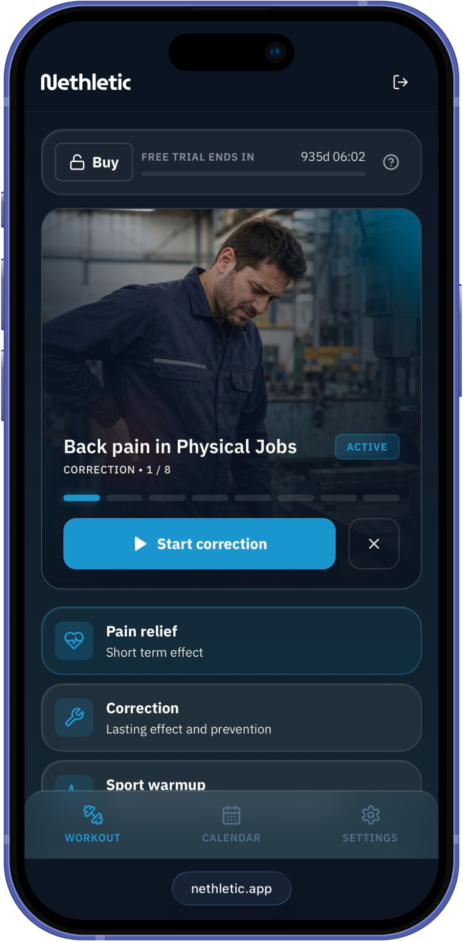 Nethletic app free trial screen