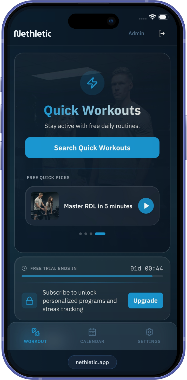 Nethletic app free trial screen